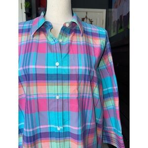 Women’s Neon Multicolored Plaid Chaps Long Sleeve Blouse 🩷